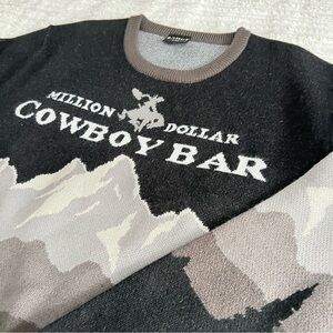 Million Dollar Cowboy Bar Men's XL Sweater Black Mountains Jackson Hole Wy